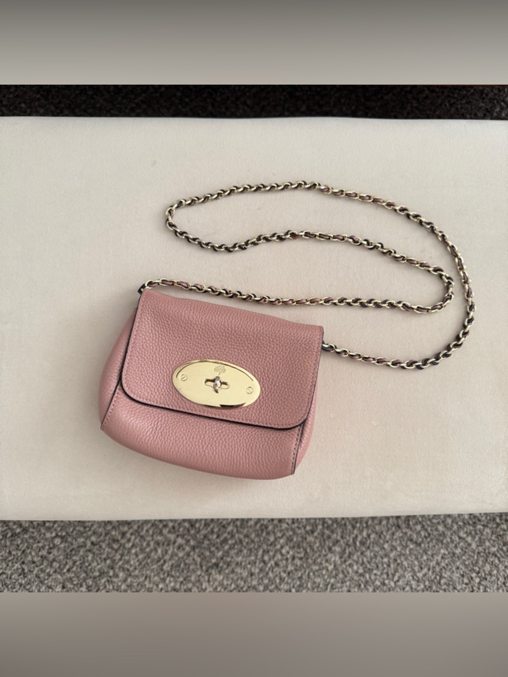Mulberry Blush Pink Pebbled Leather Mini Crossbody with Gold Hardware Lily